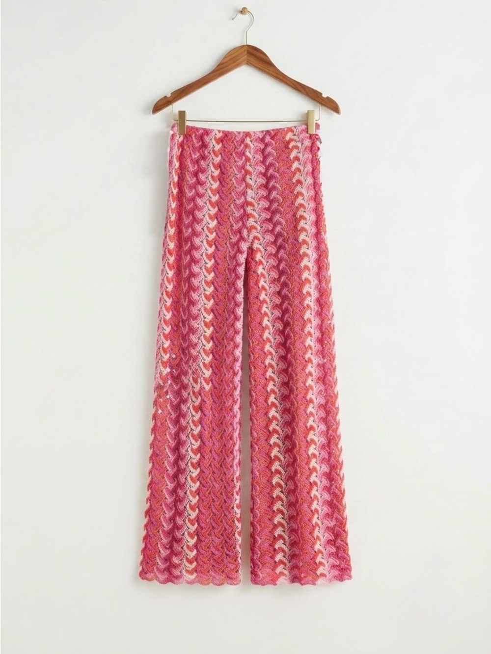 Coverup High-Rise Wide-Leg Crochet Pants in Pink Multi